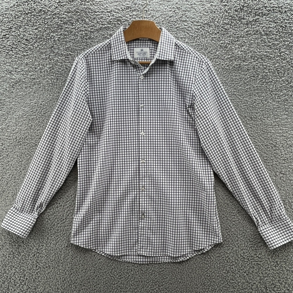 Mizzen Main Shirt Mens Medium White Windowpane Long Sleeve Lightweight Button Up